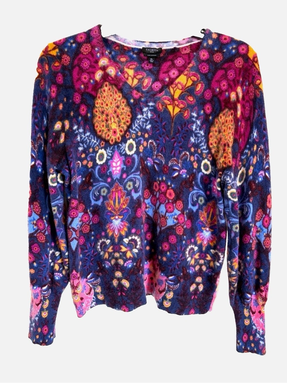 Talbots 100% Cashmere Sweater XLP Petite Floral Botanical Multicolor